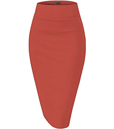 Womens Premium Nylon Ponte Stretch Office Pencil Skirt Made Below Knee KSK45002 1073T Coral S