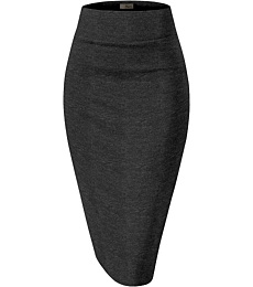Womens Premium Nylon Ponte Stretch Office Pencil Skirt Made Below Knee KSK45002 1073T Charcoal S