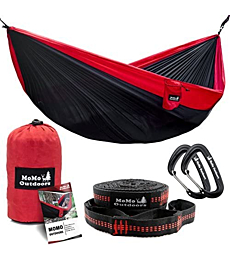 Lightweight Double Camping Hammock - Adjustable Tree Straps & Ultralight Carabiners Included - Two Person Best Portable Parachute Nylon Hammocks for Hiking, Backpacking, Travel & Backyard - Easy Setup
