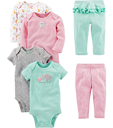 Simple Joys by Carter's Baby Girls' 6-Piece Bodysuits (Short and Long Sleeve) and Pants Set, Mint Green/Pink/Grey, Preemie