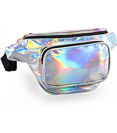 Holographic Fanny Packs for Women – Outdoor Sport Waist Pack for Running, Hiking, Traveling for Men (Silver)