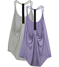 icyzone Workout Tank Tops for Women - Athletic Yoga Tops, T-Back Running Tank Top(Pack of 2) (S, Grey/Violet)