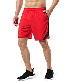 TSLA Men's Active Running Shorts, 7 Inch Basketball Gym Training Workout Shorts, Quick Dry Athletic Shorts with Pockets, Rear Zip Pocket Shorts Red, Medium