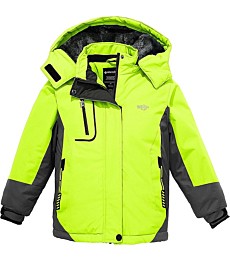 Wantdo Girl's Waterproof Fleece Skiing Jacket Warm Winter Coat Windproof Snow Coats Fluorescent Green 6/7