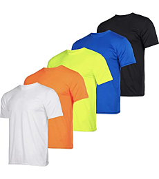 Men's Quick Dry Fit Dri-Fit Short Sleeve Active Wear Training Athletic Essentials Crew T-Shirt Fitness Gym Wicking Tee Workout Casual Sports Running Tennis Exercise Undershirt Top - 5 Pack,Set 14-XXL
