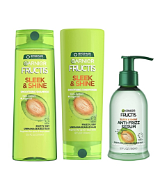 Garnier Fructis Sleek and Shine Shampoo, Conditioner and Anti-Frizz Serum, 5.1 Ounce (Set of 3)