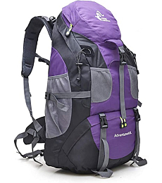 50L Lightweight Water Resistant Hiking Backpack,Outdoor Sport Daypack Travel Bag for Climbing Camping Touring (Purple - No Shoe Compartment)