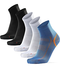 Quarter Socks (Multicolor 5 Pairs (1 x blue/orange, 2 x black, 2 x white), US Women 11-13 // US Men 9.5-12.5)