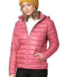 LL WJC2144 Women's Ultra Light Weight Packable Down Jacket with Removable Hoodie L Mauve