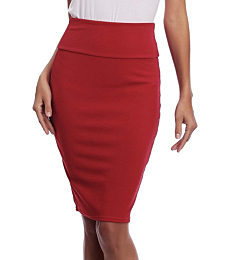 Women's Stretchy Bodycon Office Pencil Skirt High Waist Business Skirts (S, Red)
