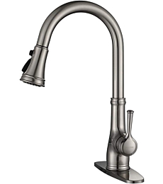 Kitchen Faucet-WEWE Single Handle Stainless Steel Brushed Nickel Pull Down Kitchen Sink Faucet with Pull Out Sprayer