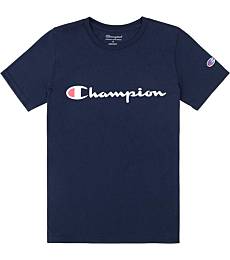 Champion Boys Heritage Short Sleeve Cotton Logo Tee Kids (Heritage Navy, Large)