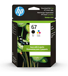 Original HP 67 Black/Tri-color Ink Cartridges (2-pack) | Works with HP DeskJet 1255, 2700, 4100 Series, HP ENVY 6000, 6400 Series | Eligible for Instant Ink | 3YP29AN