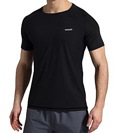 VAYAGER Men's Swim Shirts Rash Guard UPF 50+ Short Sleeve Quick Drying Crew Water Shirt(Black-M)