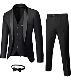 MY'S Mens 3-Piece Suit Shawl Lapel One Button Tuxedo Winter Fabric Slim Fit Premium Dinner Jacket Vest Pants & Tie Set