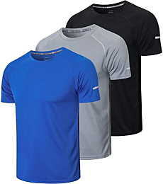 frueo 3 Pack Running Shirts for Men Active Sport Quick Dry Gym T-Shirts,520,Black Gray Blue,L