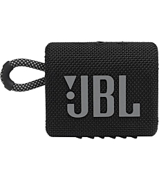 JBL Go 3 portable Bluetooth speaker in black color, front view.