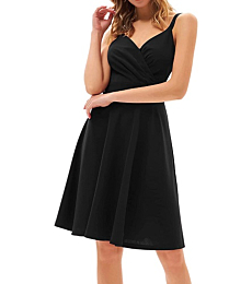 GRACE KARIN Black Spaghetti Strap Dress Knee Length A-Line Swing Wrap Dress Size XL