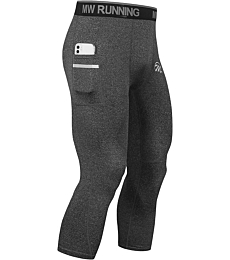 MeetHoo 3/4 Compression Pants for Men, Cool Dry Athletic Leggings Capri Workout Running Tights with Pocket Gym Sport Fitness Blue