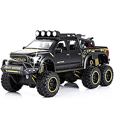 SASBSC Toy Pickup Trucks for Boys F150 Raptor DieCast Metal Model Car with Sound and Light for Kids Age 3 Year and up Black