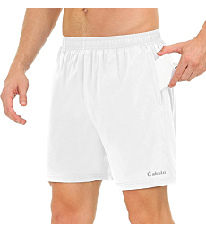 Cakulo Men's 5 Inch Running Tennis Shorts Quick Dry Athletic Workout Active Gym Training Soccer Shorts with Pockets Liner White M