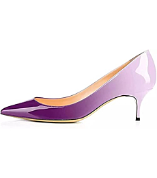 Axellion Pumps for Women, Kitten Heel Pumps Pointed Toe Shoes Slip-On High Heel for Dress Office Purple Beige Size 6 US