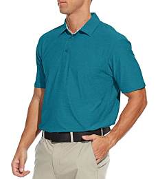 YAMANMAN Mens Golf Shirts Performance Dry Fit Moisture Wicking Casual Collared Golf Polo Shirts Short Sleeve Quick Dry Aquamarine