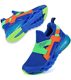 Boys Walking Shoes, Breathable Comfortable Non-Slip Mesh Blade Type Boys' Sport Tennis Shoes (Royal Blue, Size 5 Big Kid)