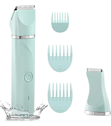 Waterproof Bikini Trimmer Women Electric Razor for Bikini Legs Pubic Hair Rechargeable Electric Shaver for Women Hair Removal with Snap-in Ceramic Blades IP7X Washable Head,Wet and Dry Use,Green