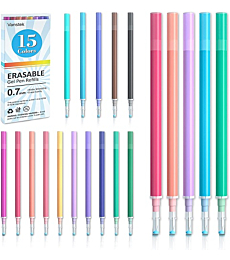 Vanstek 15 Assorted Colors Erasable Pen Refills, Gel Ink Refills Compatible with FriXion & Friction Erasable Pens, Fine Point 0.7 mm, Perfect for Writing Planner & Crossword Puzzles