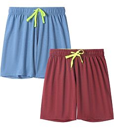 DaniChins Boys Loose Athletic Moisture Wicking Shorts Performance Mesh Shorts (Blue,Burgundy,7)