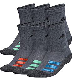 adidas Kids-Boy's/Girl's Cushioned Angle Stripe Crew Socks (6-Pair), Onix Grey/Pulse Blue/Vivid Red, Large