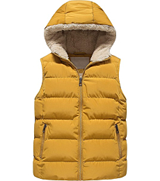 Pursky Big Girl's Winter Vest Waterproof Puffer Fall Sleeveless Warm Jacket Hooded For Kids Outerwear Yellow 8
