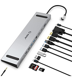 Docking Station, TOTU 13 in 1 USB C Docking Station with Dual 4K HDMI, VGA, 82W PD, 4 USB, Laptop Docking Station and Stand for MacBook and Support Triple Display on Windows Laptop with Thunderbolt 3