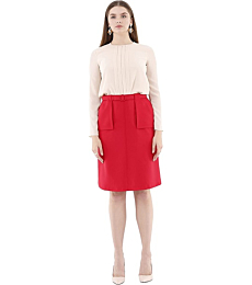 Women’s Comfy High Waist Hidden Zipper Pencil Skirt (Red) (10)