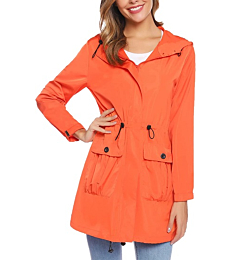 Rain Jacket Women Lightweight Waterproof Raincoat with Hood Cycling Bike Jacket Windbreaker, Orange, X-Large