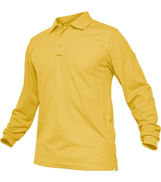TACVASEN Men's Outdoor Hiking Golf Polo Long Sleeve Shirt Tactical Top Tee Shirt Yellow, M