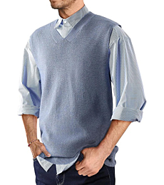 MNCEGEER Mens Sweater Vest V Neck Slim Fit Sweater Vests Knitwear Pullover Blue
