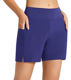 BALEAF Women's 5" Swim Shorts High Waisted Swimming Board Shorts Tummy Control Novelty Swimwear with Pockets Dazzling Blue XL