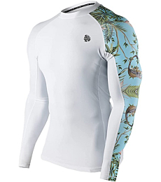 HUGE SPORTS Men's Splice UV Sun Protection UPF 50+ Skins Rash Guard Long Sleeves (White Forest, 2XL)