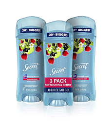 Secret Deodorant for Women, Fresh Clear Gel, Berry Scent, 3.4 Oz, Pack of 3