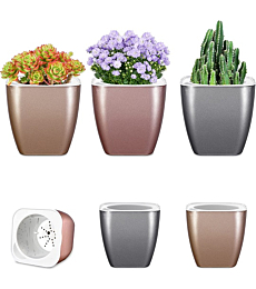 Flower Pots 5/6.8 Inches, HEMOPLT Self Watering Planters, Pack of 6 Self Watering Plant Pots for Indoor Plants, Succulents,Snake Plant, African Violet, Cactus (Champagne Gold, Silver, Rose Gold)