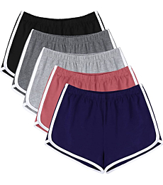 URATOT 5 Pack Women's Cotton Yoga Dance Short Pants Sport Shorts Summer Athletic Cycling Hiking Sports Shorts Black