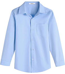 Boyoo Boys' Long Sleeve Dress Shirt 100% Cotton Button Down Shirt for 4-13 Years Blue