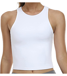 Colorfulkoala Women's Summer Tank Tops Body Contour Sleeveless Crop Double Lined Yoga Shirts (M, White)