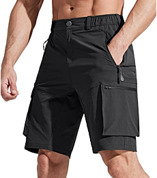 Libin Men's Hiking Cargo Shorts Lightweight Quick Dry Outdoor Golf Shorts for Travel Casual Fishing Water Resistant, Black M