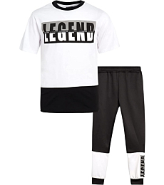 Quad Seven Boys' Jogger Set - 2 Piece Performance T-Shirt and Active Tech Pants (8-18), Size 16-18, White/Grey Legend
