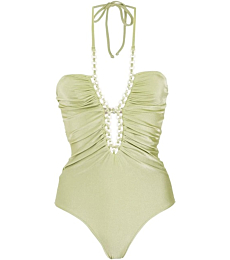 Adriana Degreas, Solid Chain Detail Swimsuit, L, Green