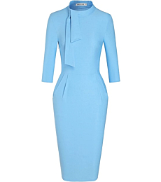 MUXXN 1960s Vintage Style Sheath Dresses Lady Mock Neckline Cocktail Gowns Dress (Airy Blue S)