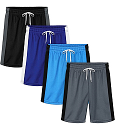 Resinta 4 Pack Boys Mesh Athletic Shorts Breathable Quick Dry Active Shorts with Drawstring Basketball Shorts for Gym Running
